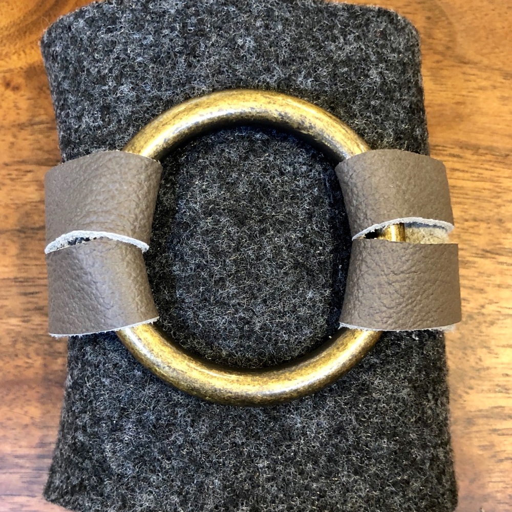 Gray Leather & Antique Brass Bracelet